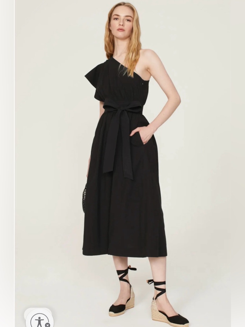 Madewell Brooke One-Shoulder Ruffle Midi Dress – Black (Size 4)🖤